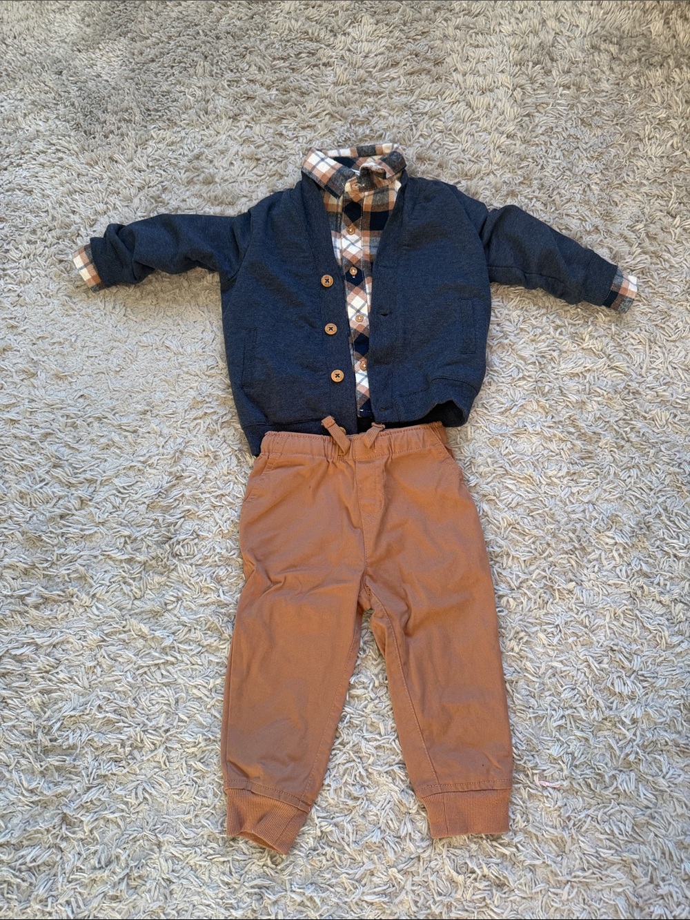 Tommy Bahama Navy Cardigan with Tan Plaid Button-Down